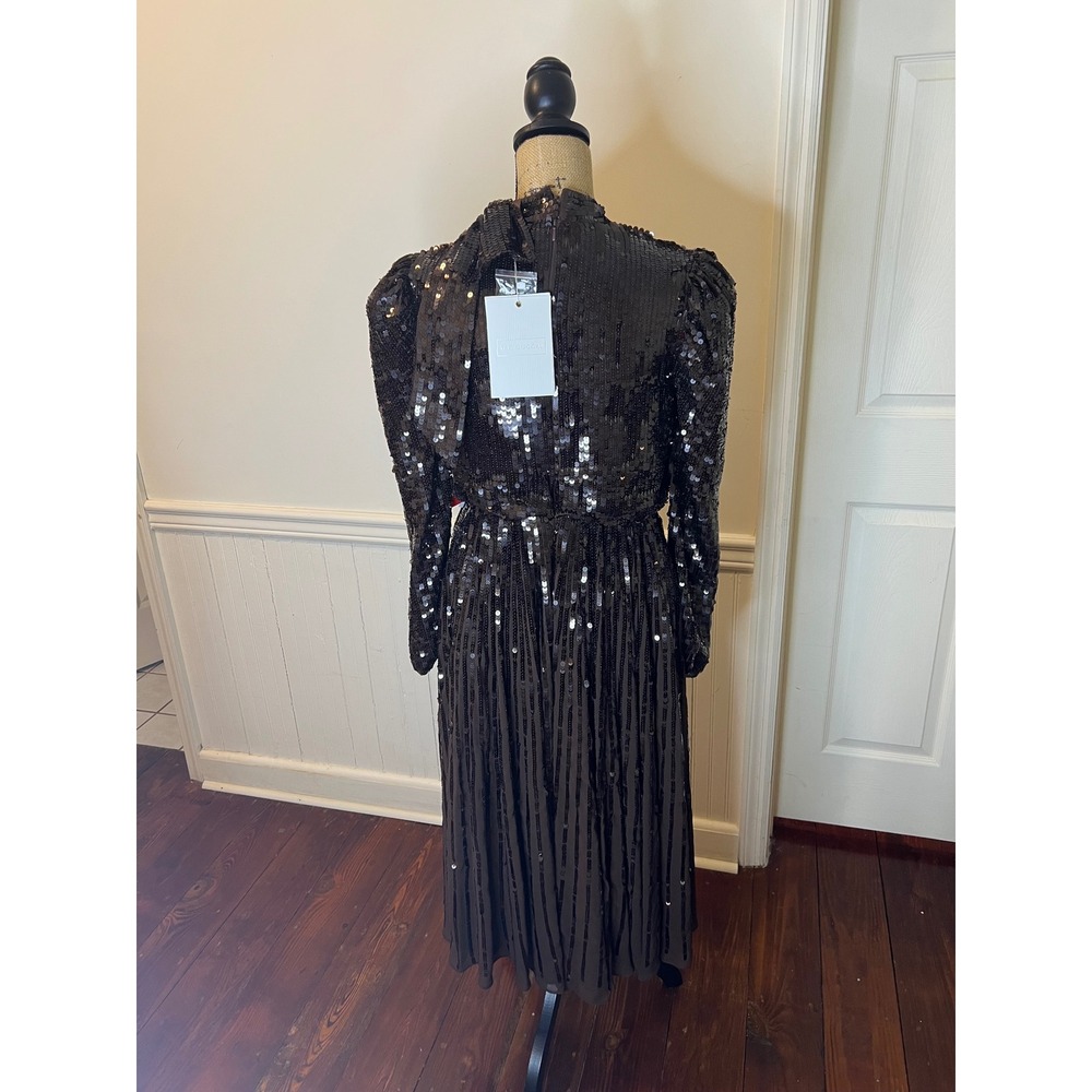 Mac Duggal 93642 Sequin Bow Shoulder Long Sleeve Midi cocktail Dress brown - Picture 14 of 16